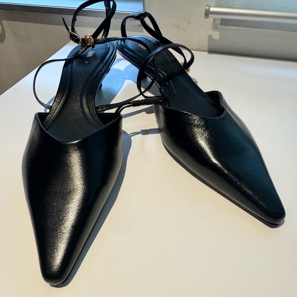 Zara Black Strappy Pointed Flats